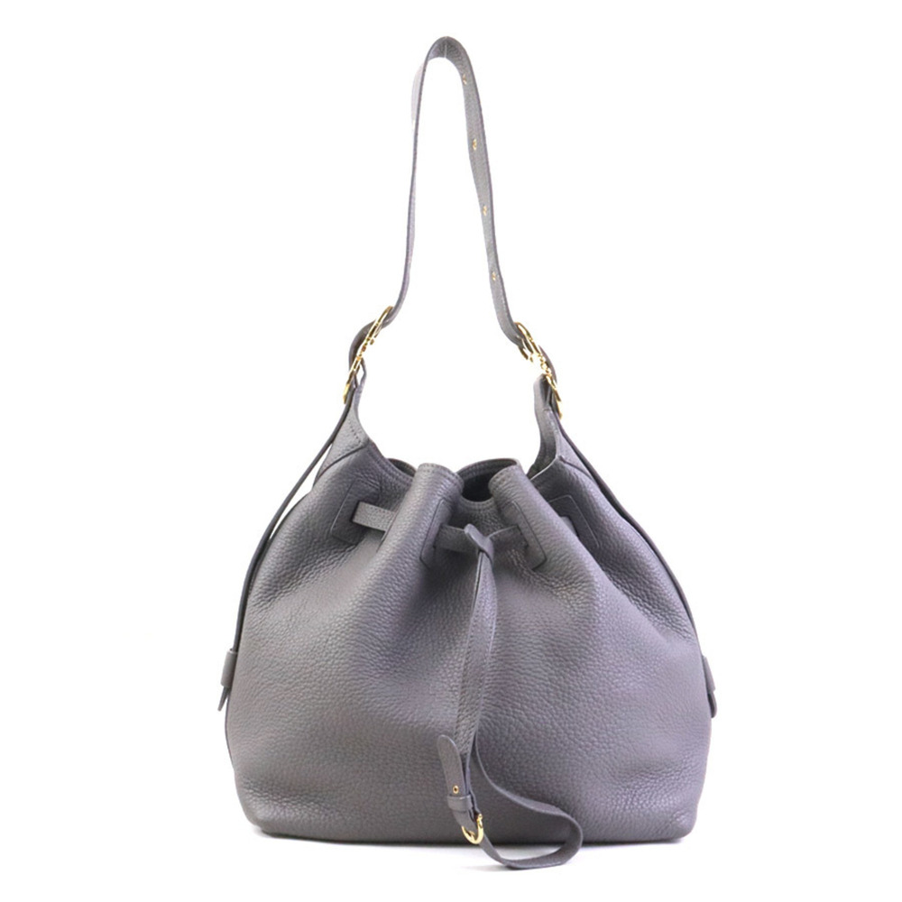 Salvatore Ferragamo shoulder bag, Gancini design, leather, gray and gold, wom...